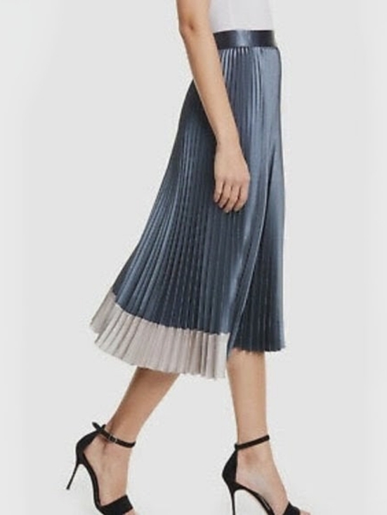 Ted Baker Dresses & Skirts - Ted Baker Satin Pleated Two-Tone Midi Skirt - Blue and Silver